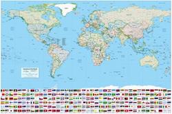 POLITICAL WORLD MAP with FLAGS Poster